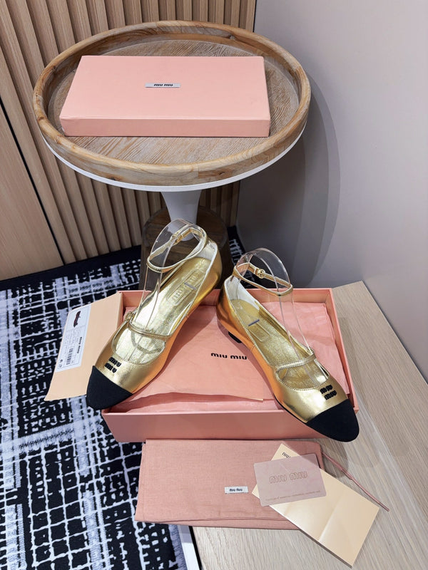 Miu Ballet Flat Gold Metallic Sheepskin