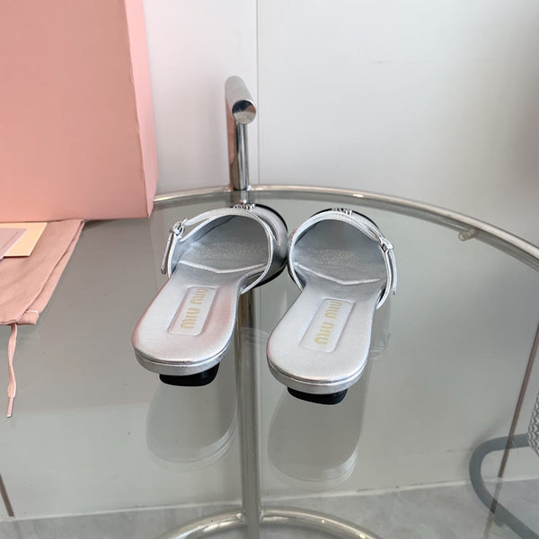 Miu Mules Silver Cowhide