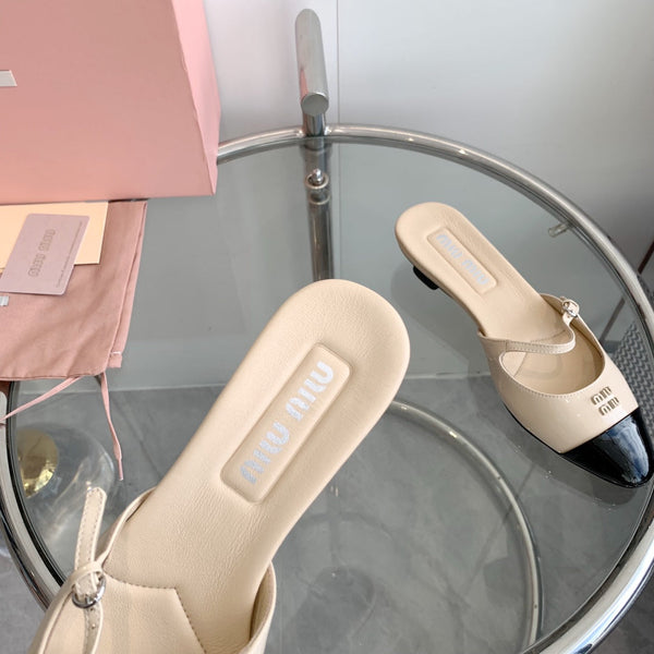 Miu Mules Beige Cowhide
