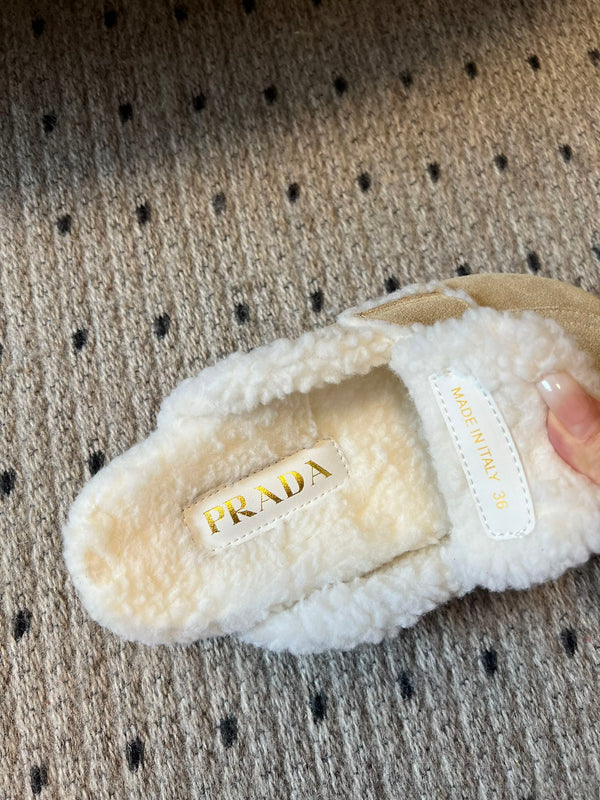 Pra Slippers Light Taupe Suede & Shearling 478566