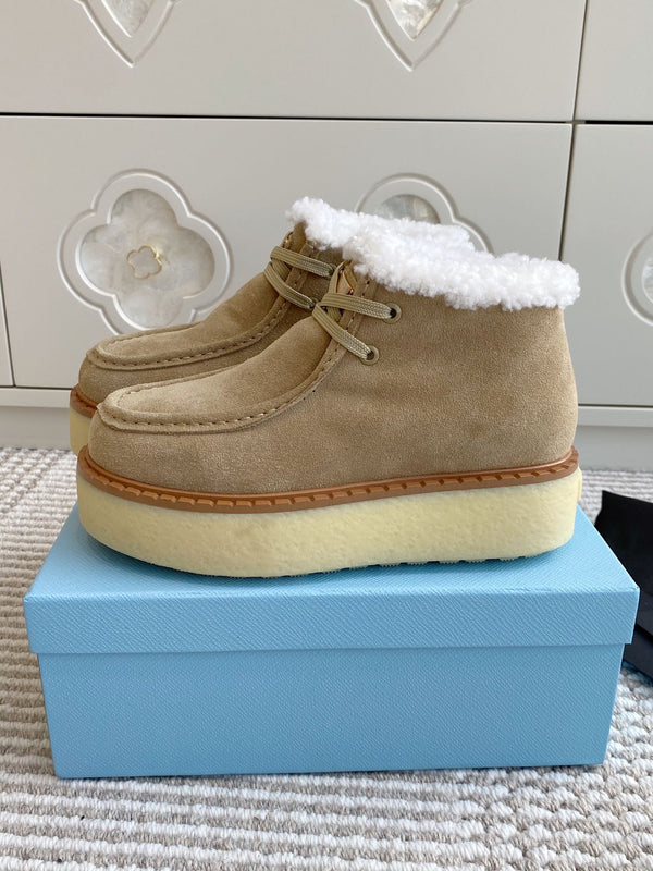 Bottes Chukka Prada Daim Khaki Clair Cisaillement Blanc 564161
