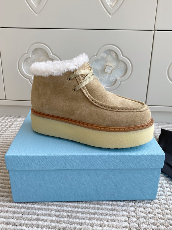 Bottes Chukka Prada Daim Khaki Clair Cisaillement Blanc 564161