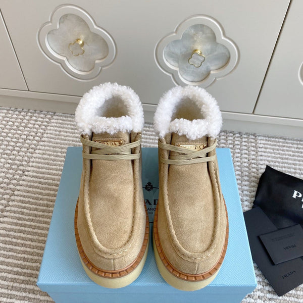 Bottes Chukka Prada Daim Khaki Clair Cisaillement Blanc 564161