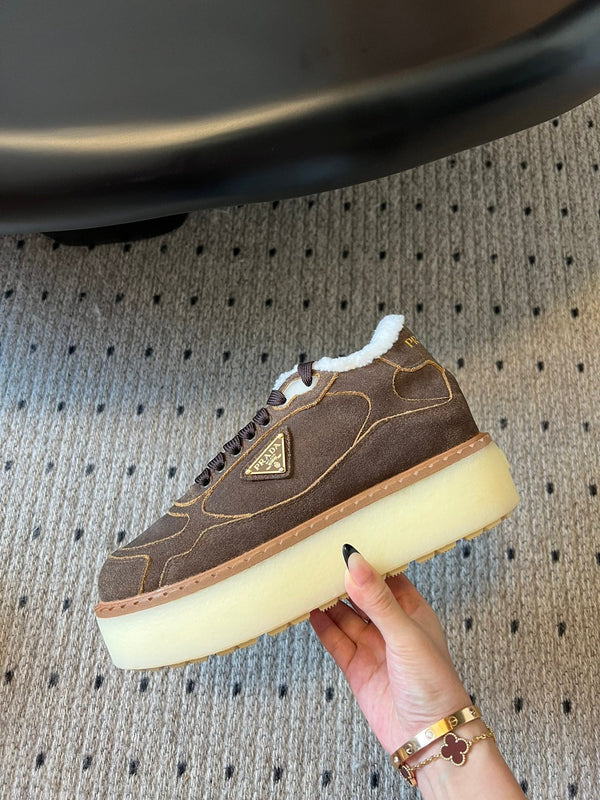 Prada 25s Mid-Top Sneaker Brown Suede And Wool 538432