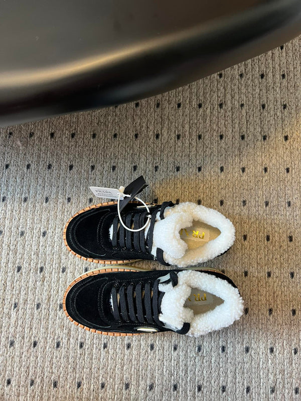 Prada 25s Mid-Top Sneaker Black Suede And Wool 538435