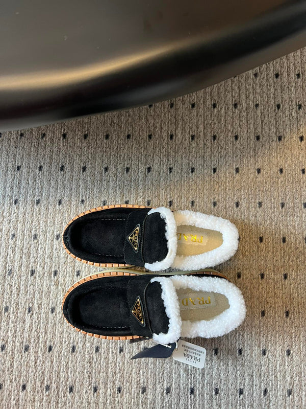 Prada 25s platform ankle boots black suede and wool 538437