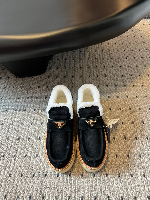 Prada 25s platform ankle boots black suede and wool 538437