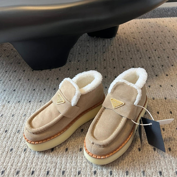 Prada 25s platform ankle boots beige suede and wool 538438