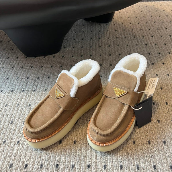 Prada 25s platform ankle boots light brown suede and wool 538440