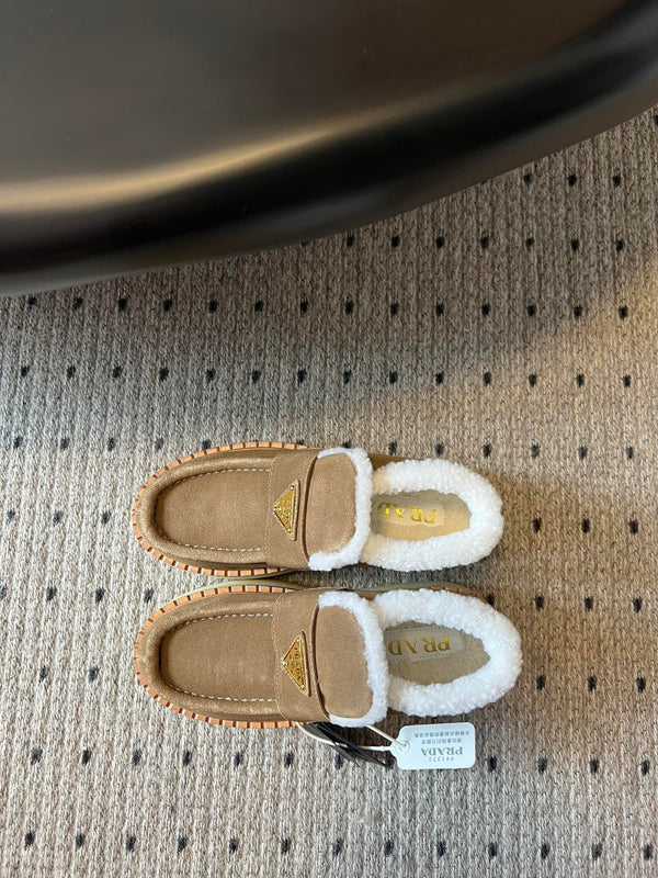 Prada 25s platform ankle boots light brown suede and wool 538440