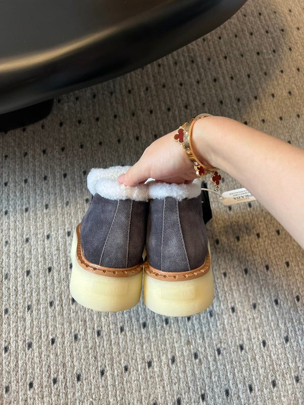 Prada 25s platform ankle boots dark gray suede and wool 538441