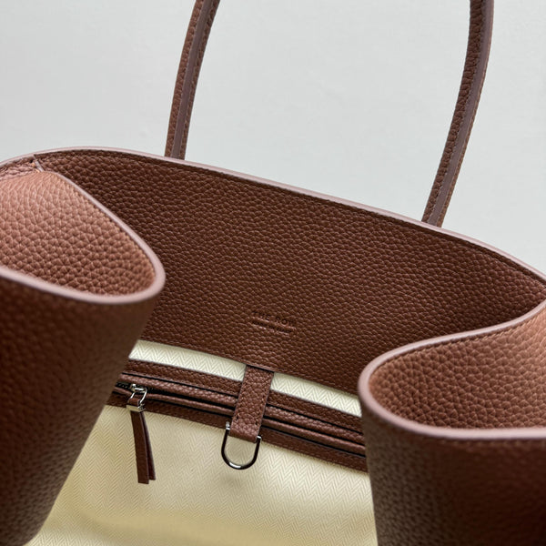 The Row Margaux 15 38cm Tote Bag Brown Grained Calfskin