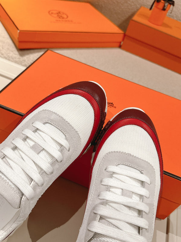 HM Men's Sneaker White Red Goatskin Suede 578952