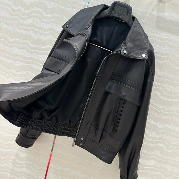 Giacca YSL Double Pocket Silhouette in pelle di agnello nera