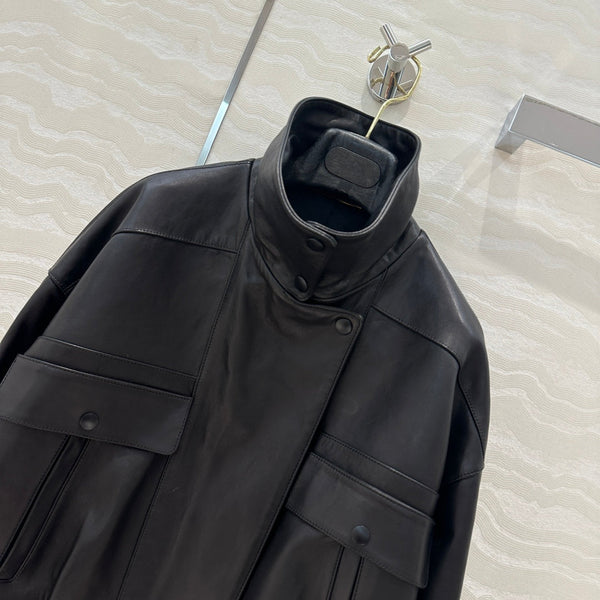 Giacca YSL Double Pocket Silhouette in pelle di agnello nera