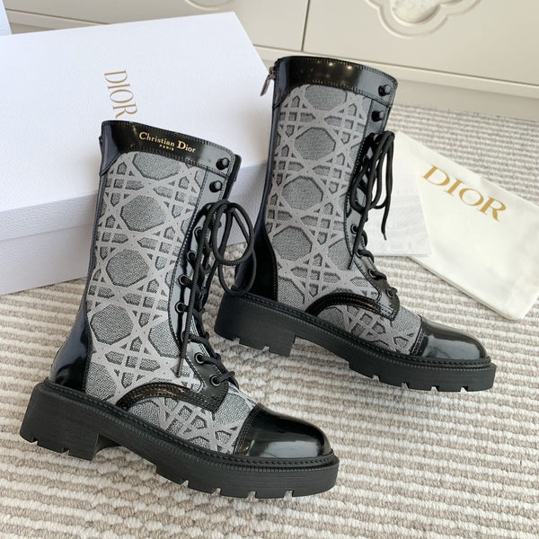 CD D-Unit Ankle Boot In Grey Mix Black Denim Fabric And Glossy Cowhide 105084