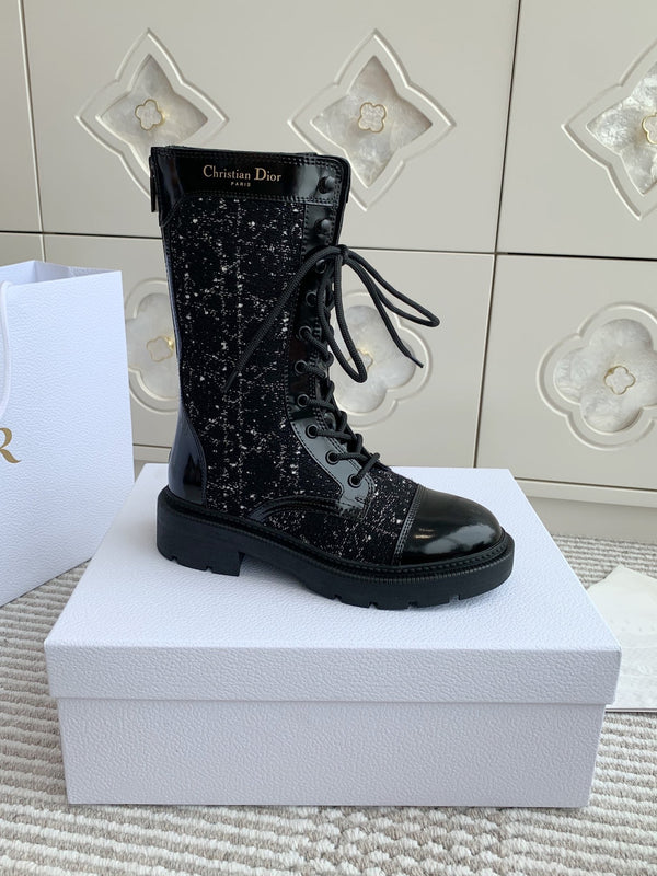 Stivaletto CD D-Unit in tessuto tweed nero e pelle bovina lucida 105086