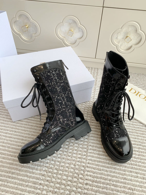 Stivaletto CD D-Unit in tessuto tweed nero e pelle bovina lucida 105086