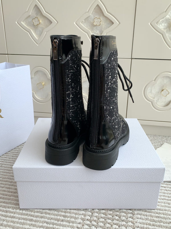 Stivaletto CD D-Unit in tessuto tweed nero e pelle bovina lucida 105086