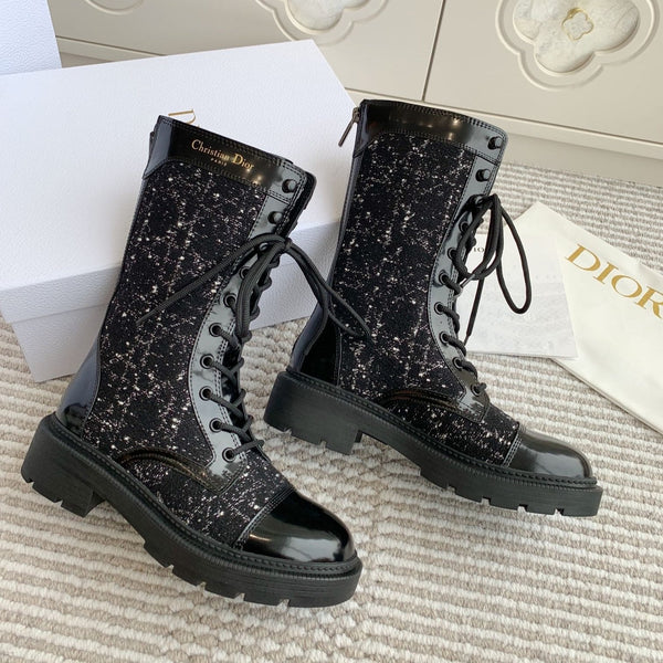Stivaletto CD D-Unit in tessuto tweed nero e pelle bovina lucida 105086