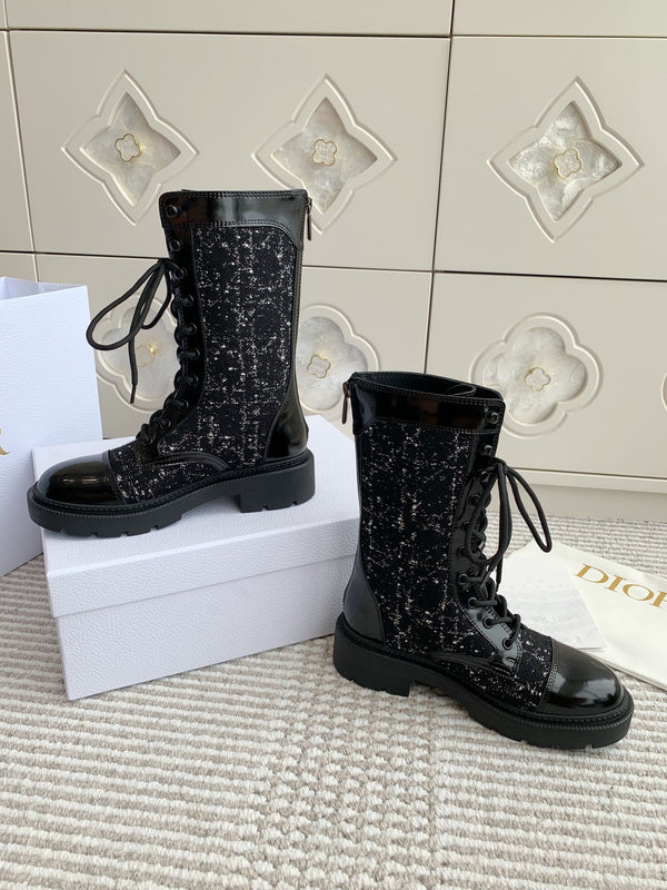 Stivaletto CD D-Unit in tessuto tweed nero e pelle bovina lucida 105086