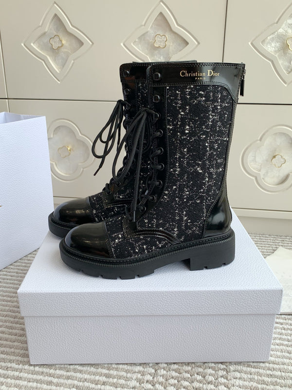Stivaletto CD D-Unit in tessuto tweed nero e pelle bovina lucida 105086