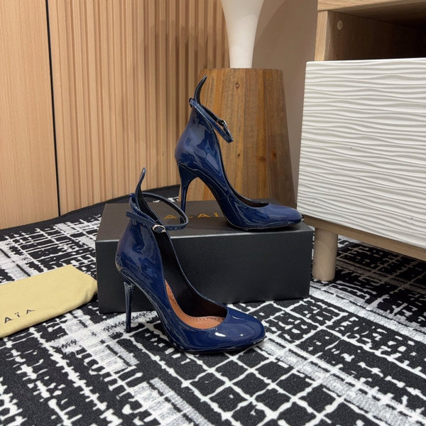 Décolleté Alaia Decollete 105mm in pelle di vacchetta lucida blu navy 121912