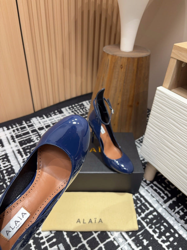 Décolleté Alaia Decollete 105mm in pelle di vacchetta lucida blu navy 121912