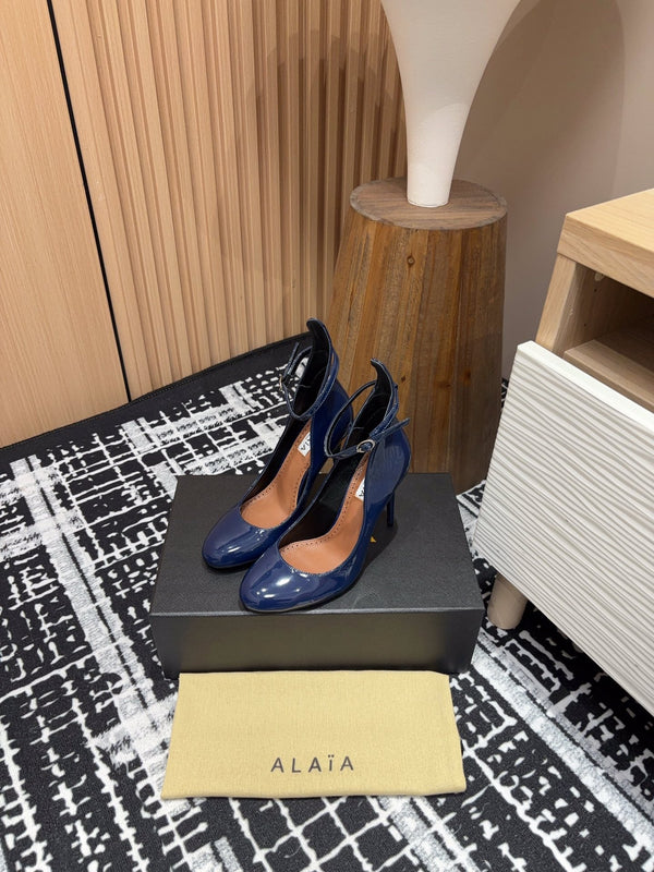 Décolleté Alaia Decollete 105mm in pelle di vacchetta lucida blu navy 121912