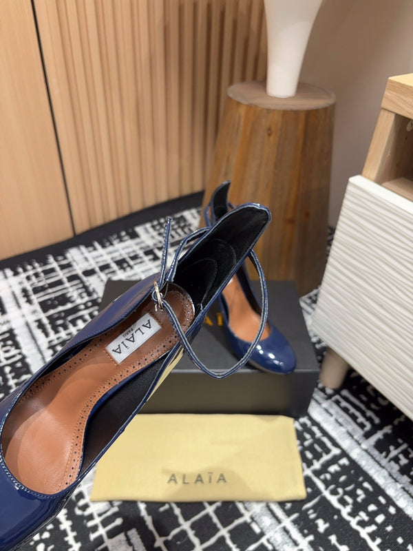 Décolleté Alaia Decollete 105mm in pelle di vacchetta lucida blu navy 121912