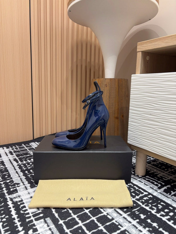 Décolleté Alaia Decollete 105mm in pelle di vacchetta lucida blu navy 121912