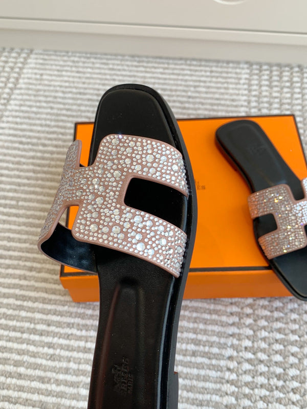 HM Oran Rhinestone Sandals Nude Suede Goatskin 291393
