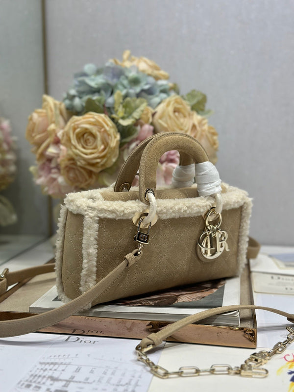 CD Lady D-Joy 22.5 Camel Cowhide And Fur Gold Hardware