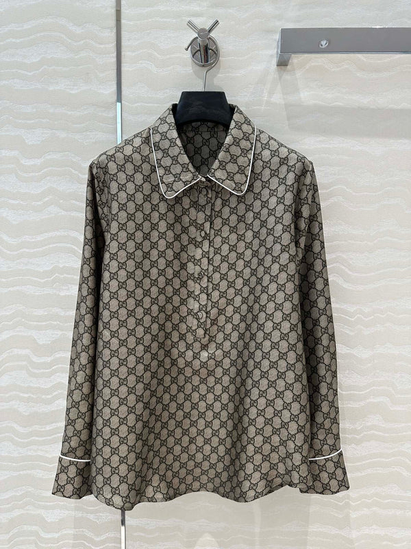 Gucci 25 Monogram Shirt Gray Silk