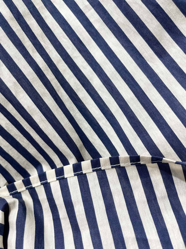 Miu Miu Striped Letter Embroidered Shirt Blue White Cotton