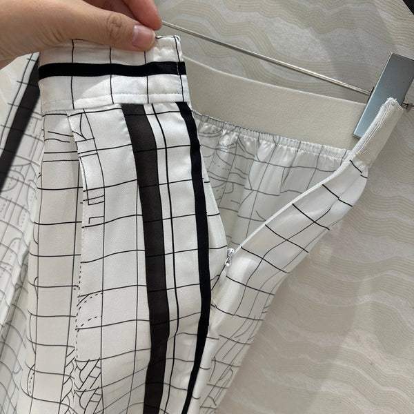Pantaloni dritti a gamba larga Hm 25 Coaching Deja Vu in seta bianca e nera