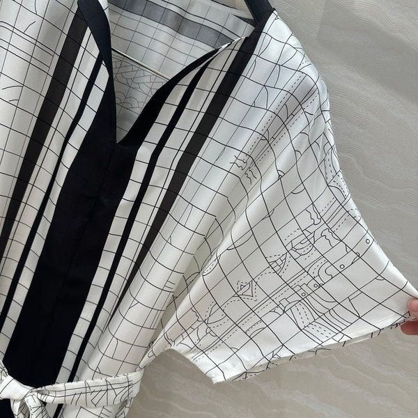 Hm 25 Coaching Deja Vu Shirt Dress Bianco Nero Seta