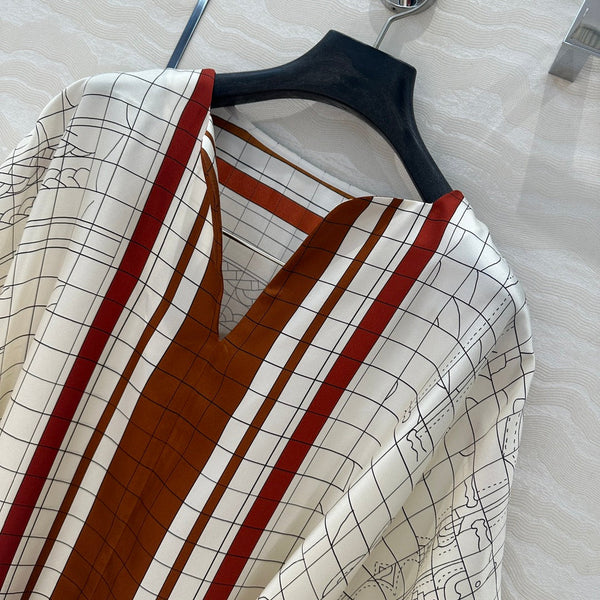 Hm 25 Coaching Deja Vu Shirt Dress Bianco Marrone Rosso Seta