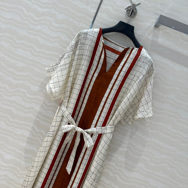 Hm 25 Coaching Deja Vu Shirt Dress Bianco Marrone Rosso Seta