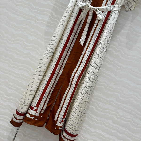 Hm 25 Coaching Deja Vu Shirt Dress Bianco Marrone Rosso Seta