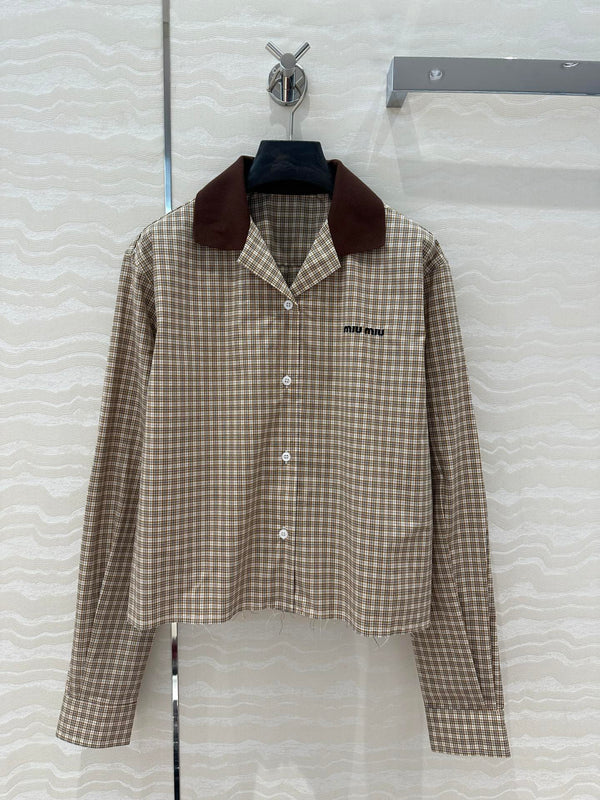 Miu Miu Camicia Corta Cotone Marrone