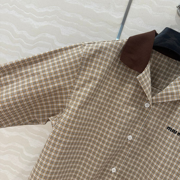 Miu Miu Camicia Corta Cotone Marrone