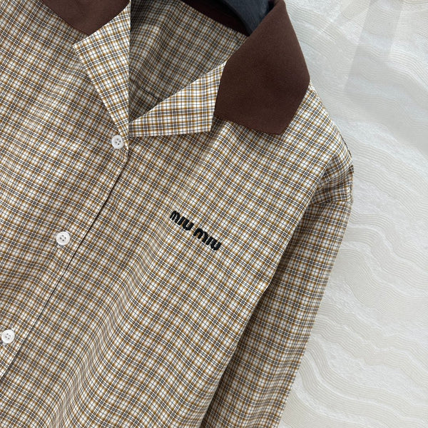 Miu Miu Camicia Corta Cotone Marrone