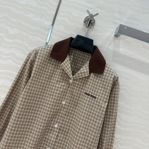 Miu Miu Camicia Corta Cotone Marrone