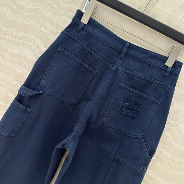 Miu Miu 25 Straight Pants Blue Cotton