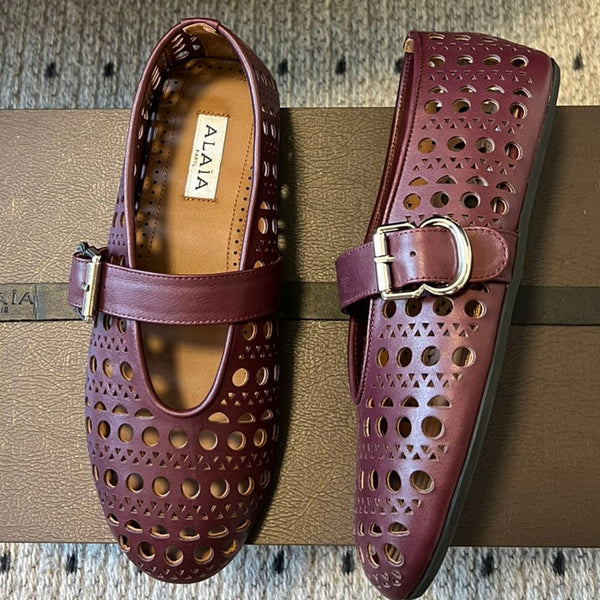 Alaia 25 Vienne Ballerine Pelle di agnello rosso granato 303714