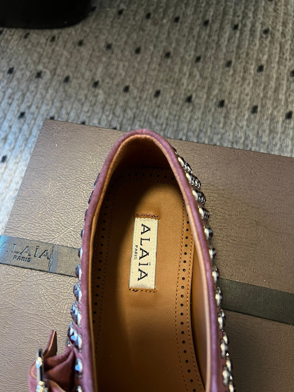 Alaia 25 Strass Ballerine in pelle scamosciata rosso granato 303725