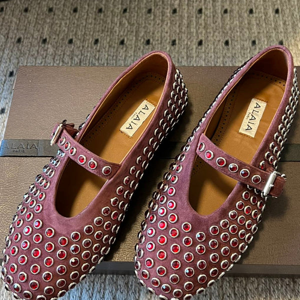 Alaia 25 Strass Ballerine in pelle scamosciata rosso granato 303725