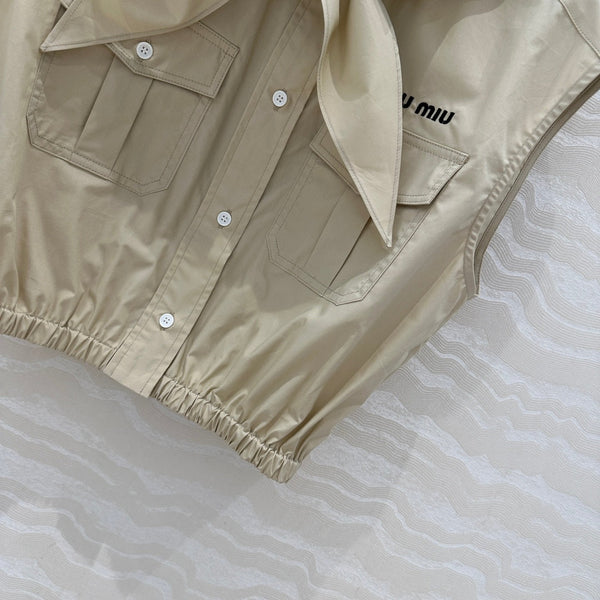 Miu Miu 25 Bow Tie Vest Shirt beige Cotton