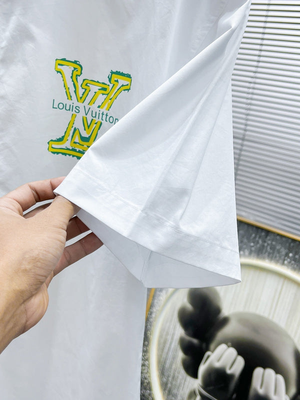 LV SHORT-SLEEVED SHIRT IN WHITE COTTON GREEN YELLOW LOGO 238815